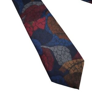 DiMaro Elegante Mens Tie Abstract Mosaic Navy Blue Burgundy Brown Pattern